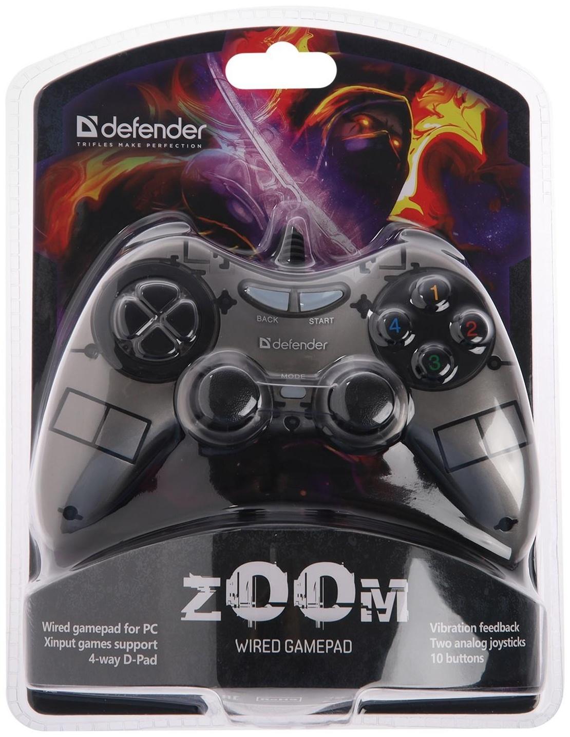 Геймпад Defender Zoom, Xinput, проводной, вибрация, для PC, USB, серо-черный