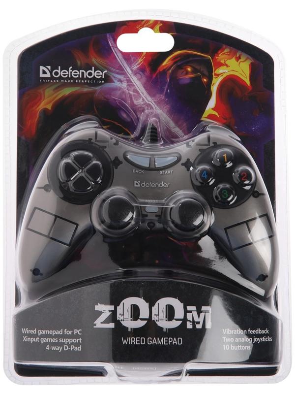 Геймпад Defender Zoom, Xinput, проводной, вибрация, для PC, USB, серо-черный