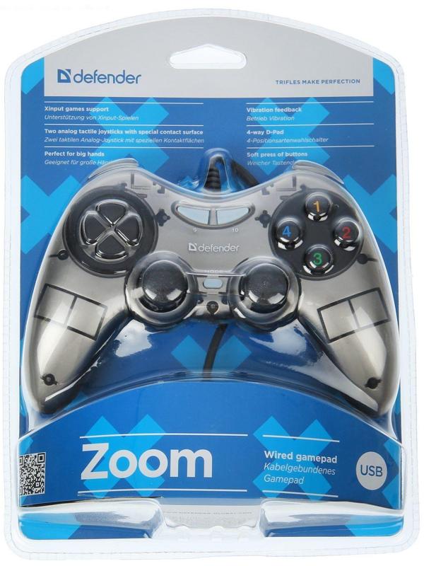 Геймпад Defender Zoom, Xinput, проводной, вибрация, для PC, USB, серо-черный