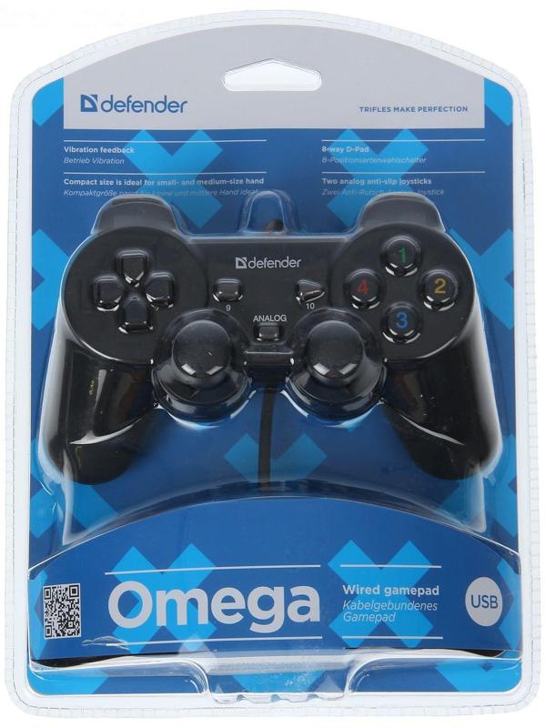 Геймпад Defender Omega USB, проводной, вибрация, для PC, USB, черный
