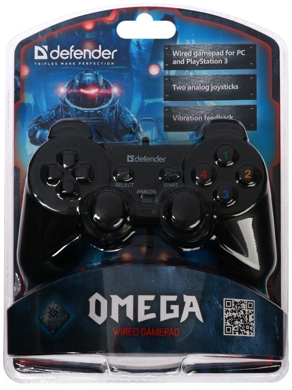 Геймпад Defender Omega USB, проводной, вибрация, для PC, USB, черный