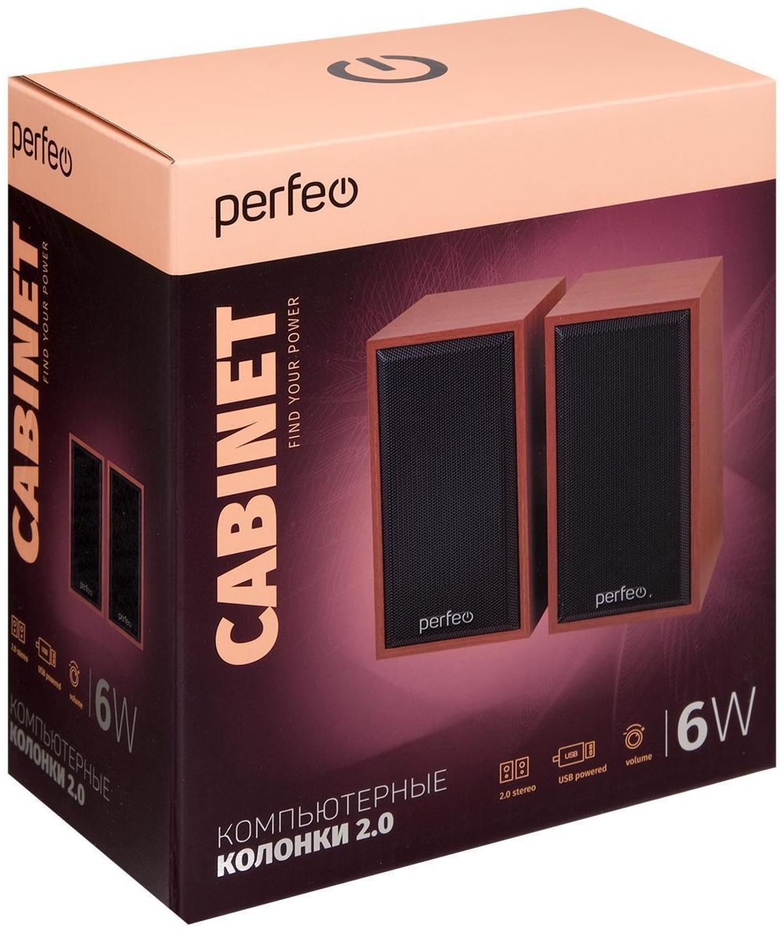 Компьютерные колонки 2.0 Perfeo CABINET PF-84, 2х3 Вт, USB, дерево