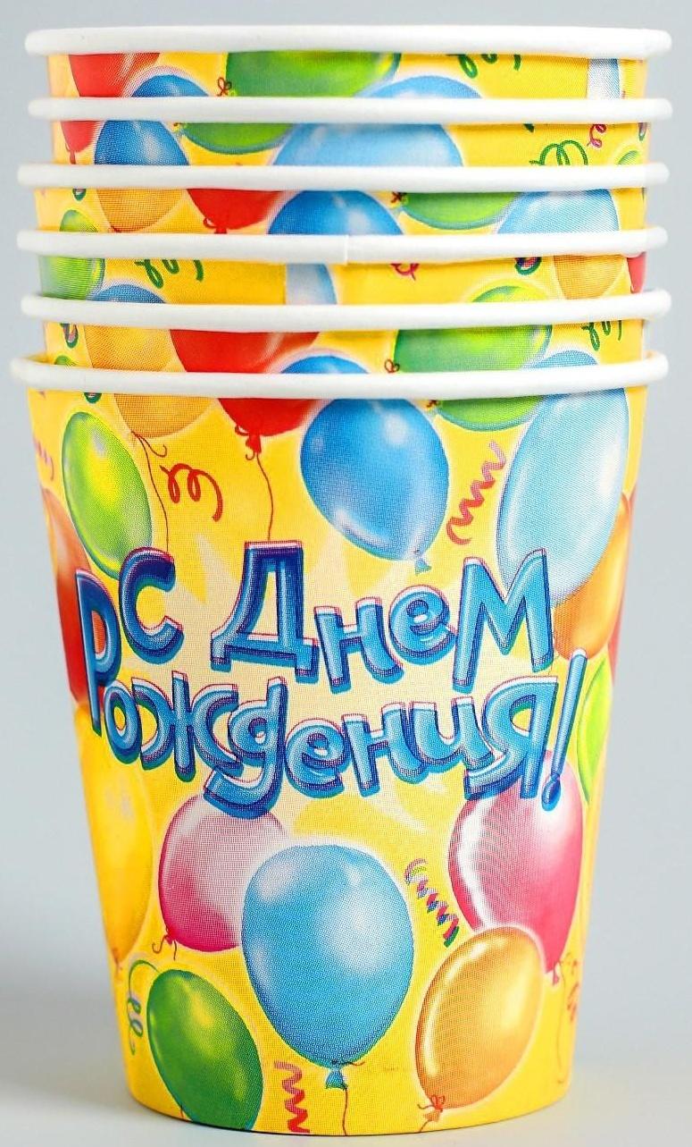 Набор бумажной посуды «С днём рождения», воздушные шары, 6 тарелок, 6 стаканов, 6 колпаков, 1 гирлянда