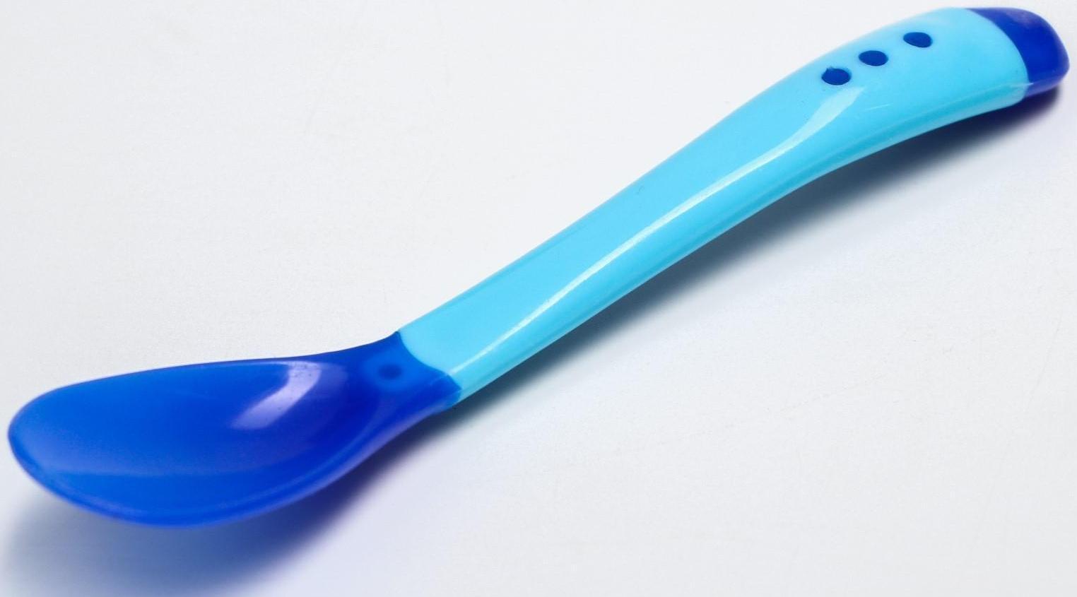 Набор для кормления, 3 предмета: тарелка на присоске 350 мл, крышка, термоложка, цвет синий