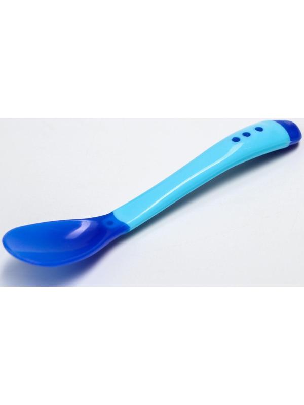 Набор для кормления, 3 предмета: тарелка на присоске 350 мл, крышка, термоложка, цвет синий