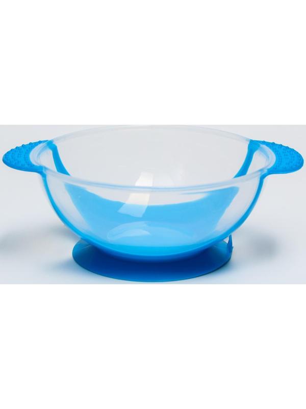 Набор для кормления, 3 предмета: тарелка на присоске 350 мл, крышка, термоложка, цвет синий