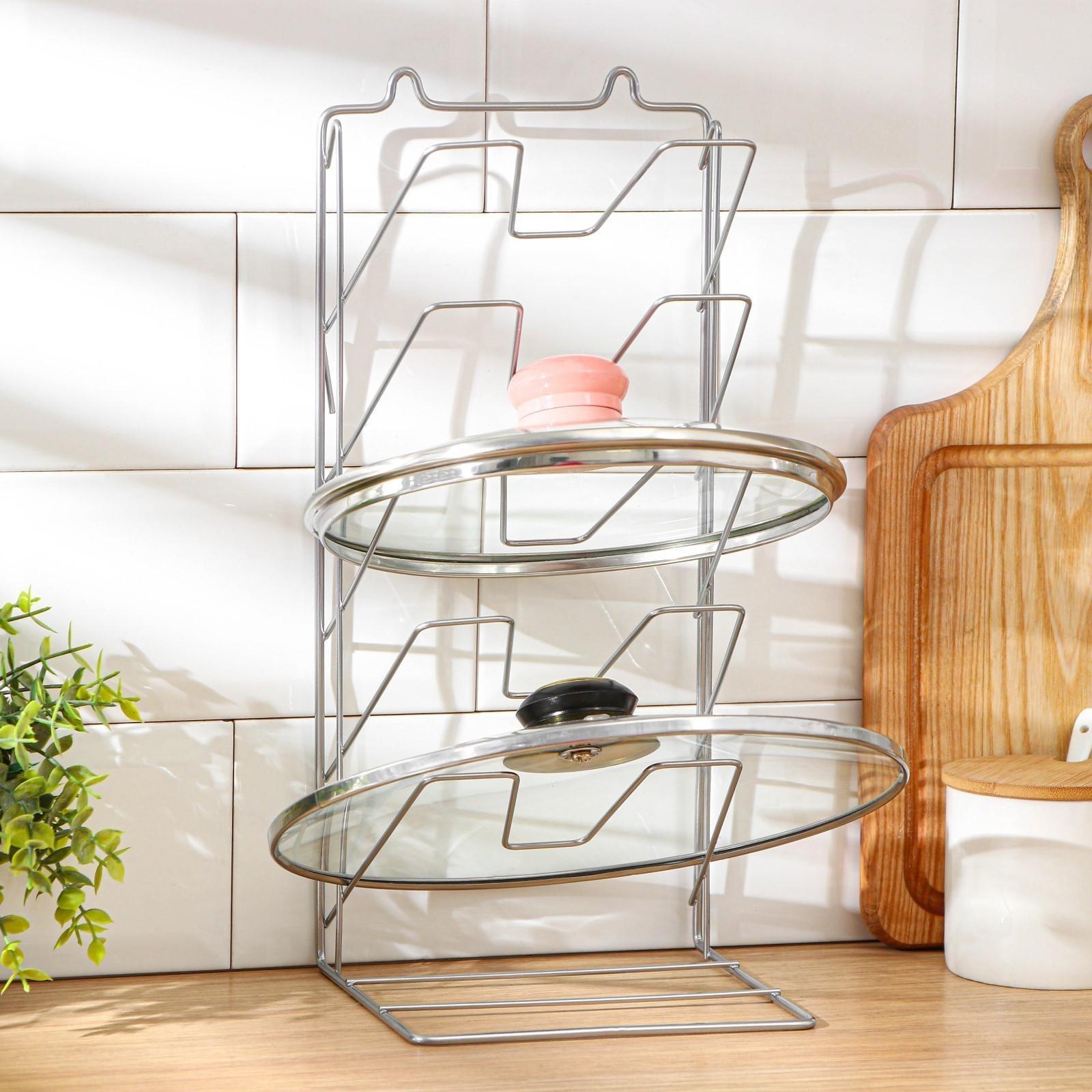 Подставка под крышки вертикальная, 5 ярусов 15×16×36 см, цвет хром