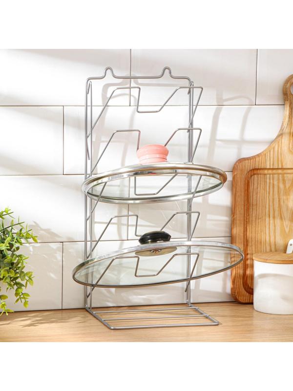 Подставка под крышки вертикальная, 5 ярусов 15×16×36 см, цвет хром