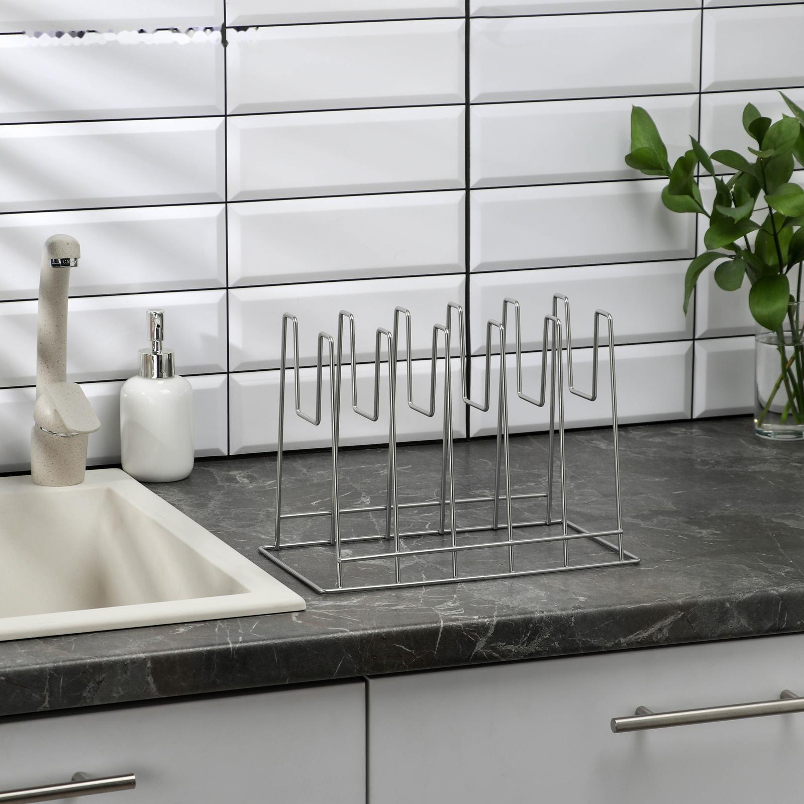 Подставка под крышки настольная, 5 предметов, 28×16×22 см, цвет хром