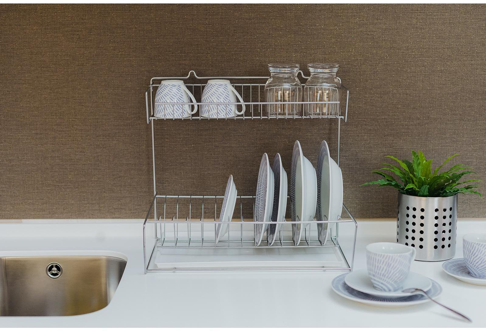 Сушилка для посуды с поддоном 2-х ярусная, настольно-настенная, 37.5×29×40 см, цвет хром