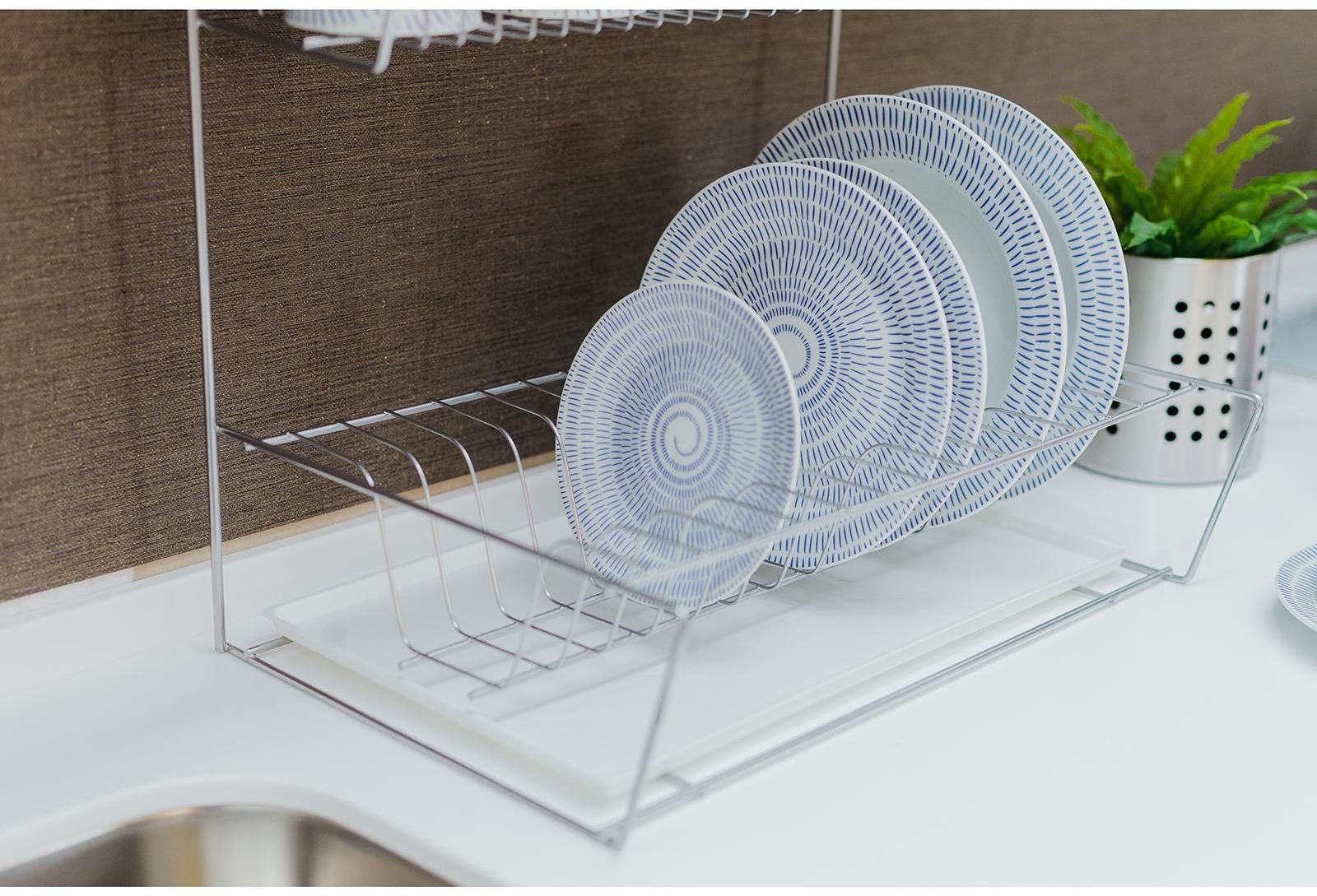 Сушилка для посуды с поддоном 2-х ярусная, настольно-настенная, 37.5×29×40 см, цвет хром