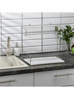 Сушилка для посуды с поддоном 2-х ярусная, настольно-настенная, 37.5×29×40 см, цвет хром