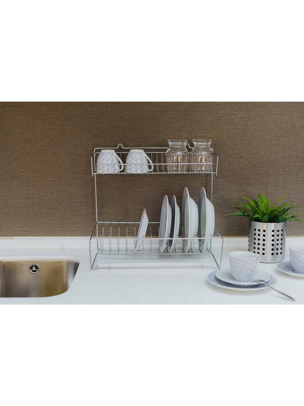 Сушилка для посуды с поддоном 2-х ярусная, настольно-настенная, 37.5×29×40 см, цвет хром
