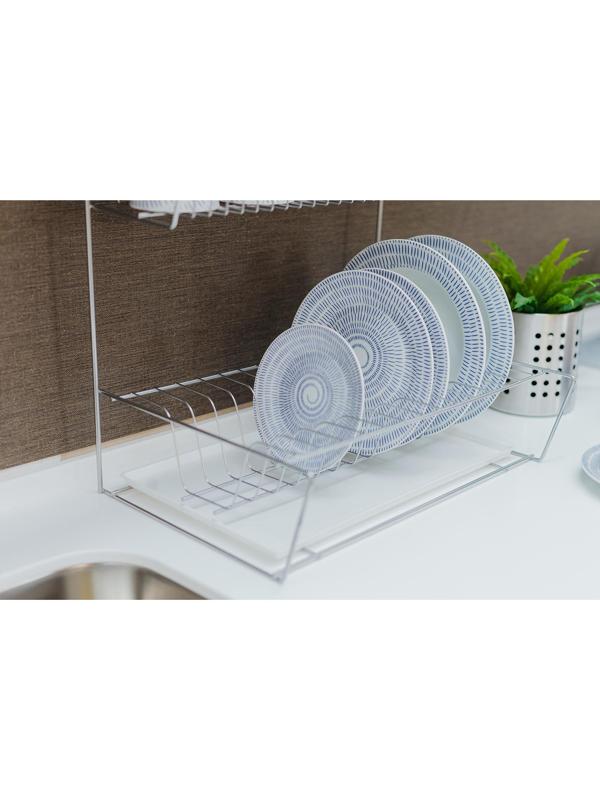 Сушилка для посуды с поддоном 2-х ярусная, настольно-настенная, 37.5×29×40 см, цвет хром