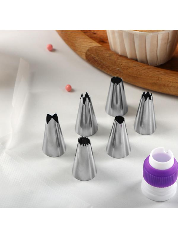 Набор кондитерский Доляна «Дабл», 9 предметов: 2 мешка, 6 насадок, адаптер, насадки МИКС