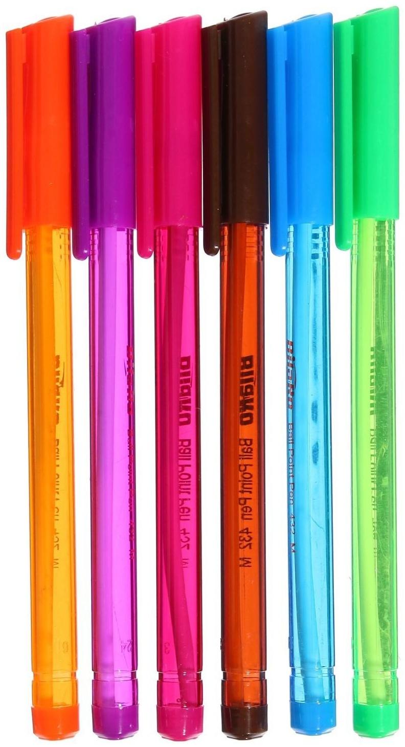 Набор ручек шариковых, 6 цветов, треугольный, тонированный корпус, в блистере на кнопке