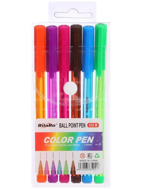 Набор ручек шариковых, 6 цветов, треугольный, тонированный корпус, в блистере на кнопке