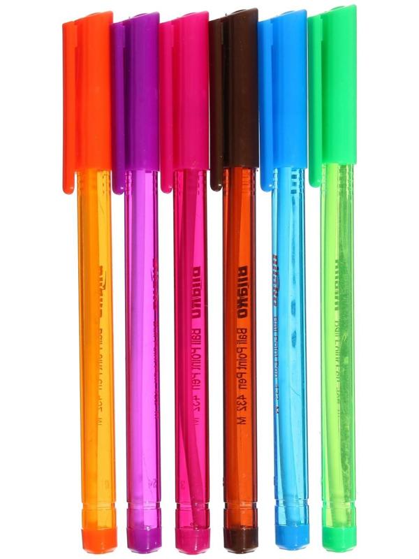 Набор ручек шариковых, 6 цветов, треугольный, тонированный корпус, в блистере на кнопке