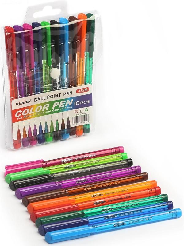 Набор ручек шариковых, 10 цветов, корпус треугольный, тонированный, в блистере на кнопке