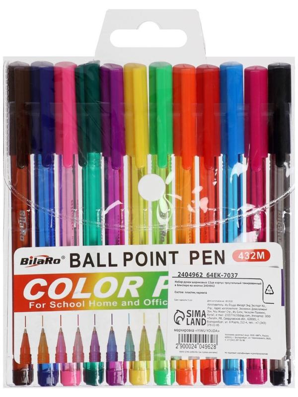 Набор ручек шариковых, 12 цветов, треугольный, тонированный корпус, в блистере на кнопке