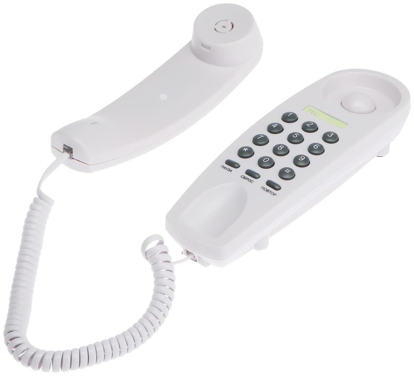 Проводной телефон Ritmix RT-005, набор номера на базе, трубка с проводом, белый