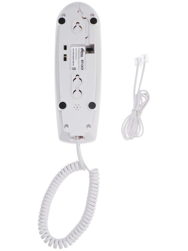 Проводной телефон Ritmix RT-005, набор номера на базе, трубка с проводом, белый