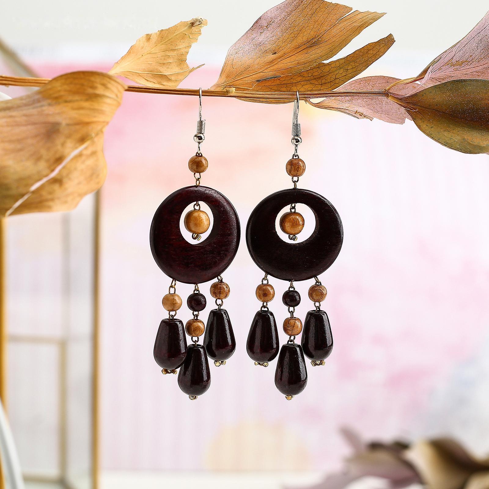 Серьги ручная работа, деревянные 