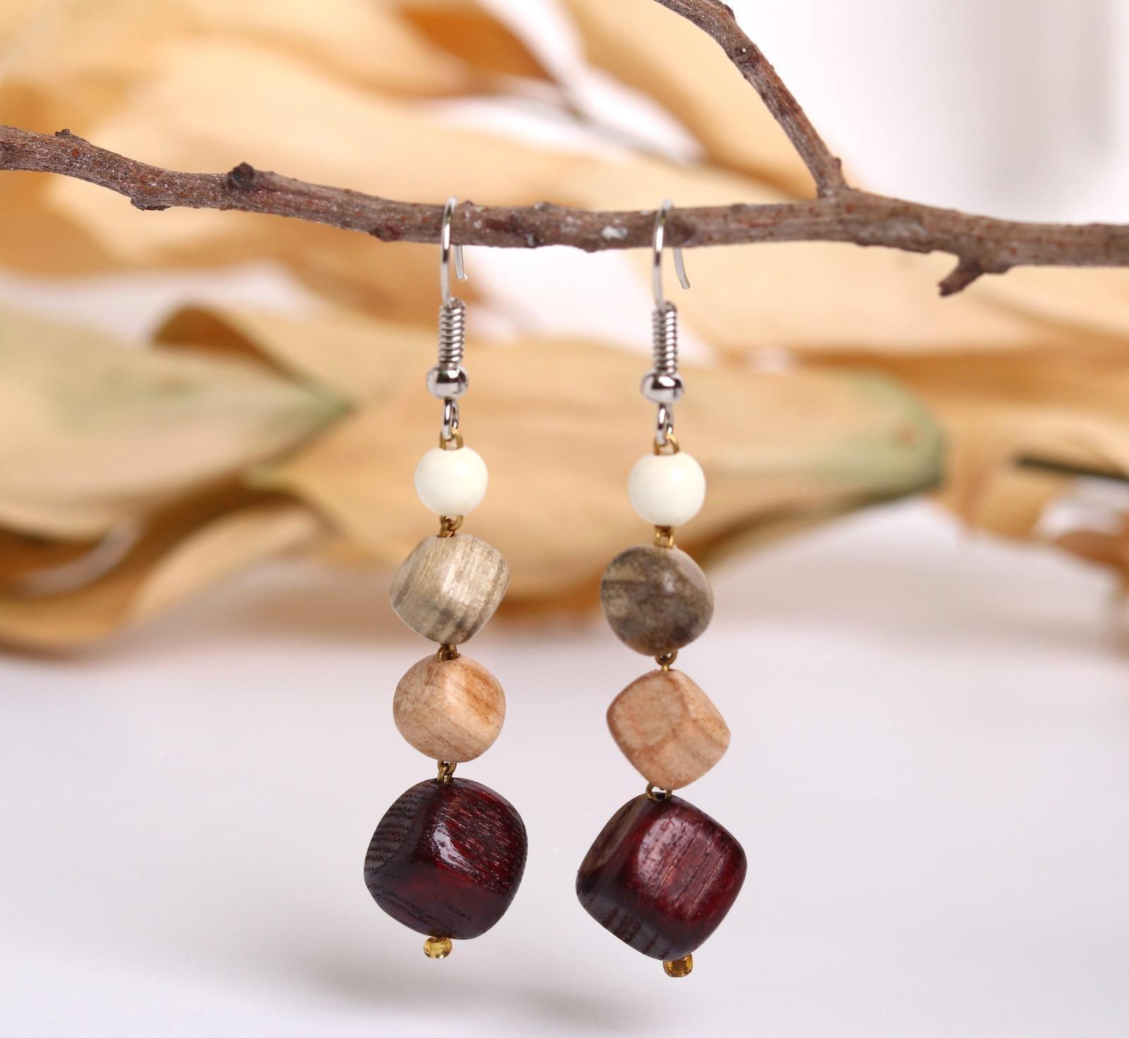 Серьги ручная работа, деревянные 