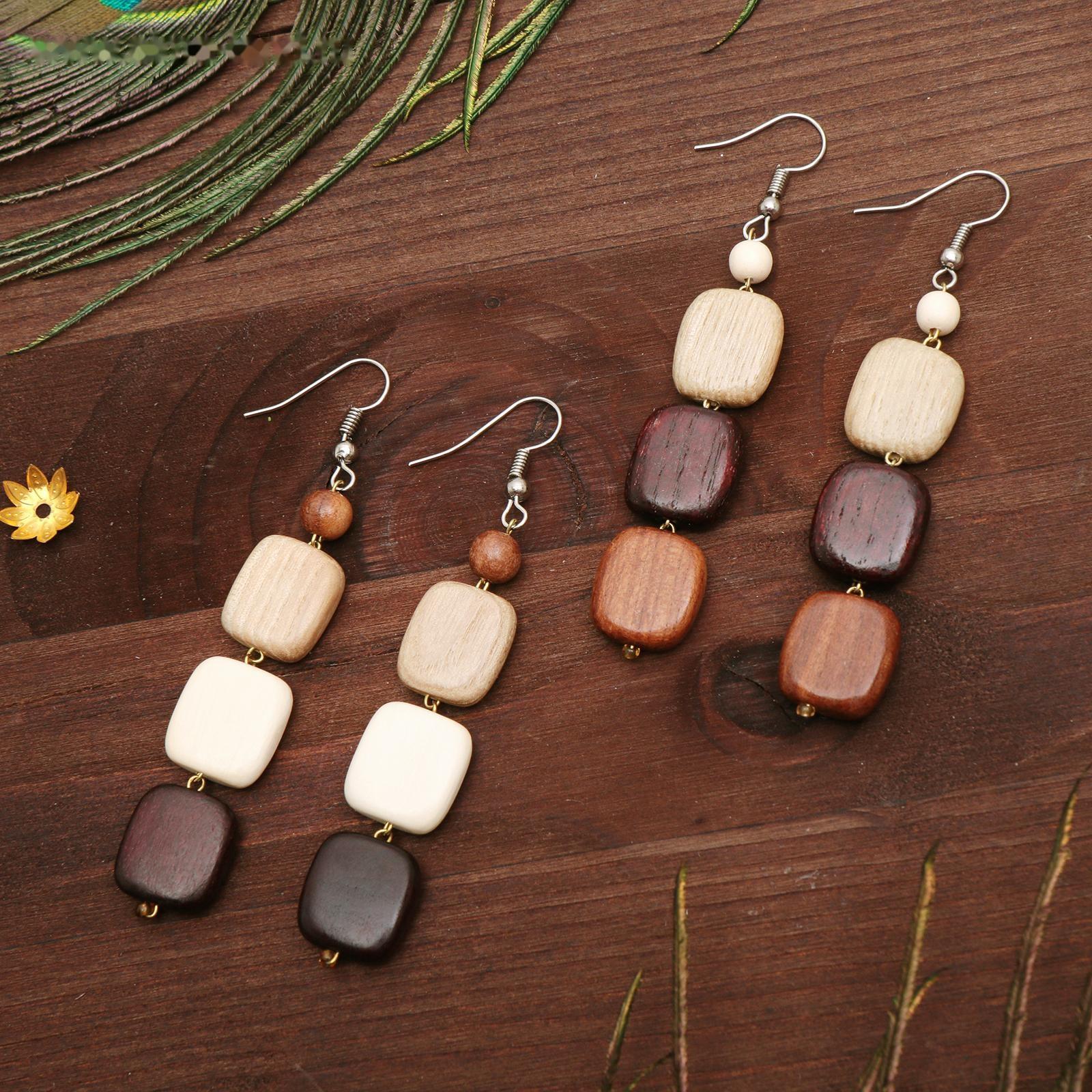 Серьги ручная работа, деревянные 