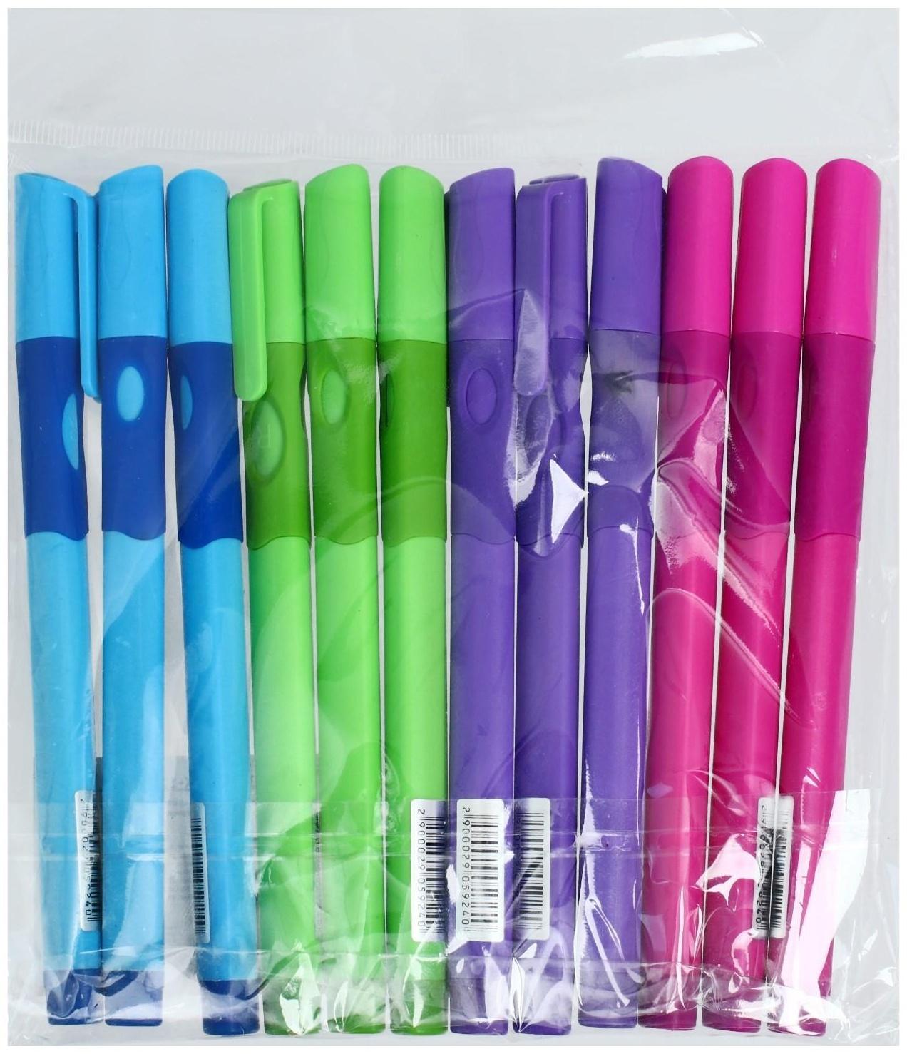 Ручка шариковая, 0.7 мм, стержень синий, корпус с резиновым держателем, МИКС