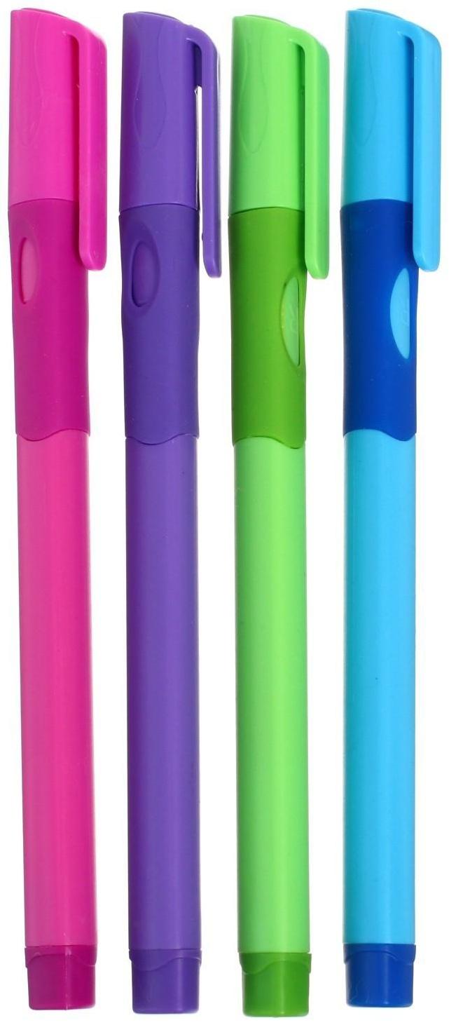 Ручка шариковая, 0.7 мм, стержень синий, корпус с резиновым держателем, МИКС