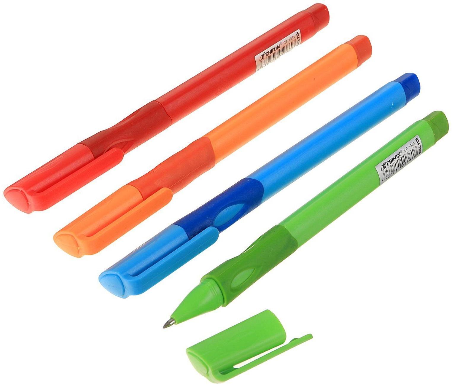 Ручка шариковая, 0.7 мм, стержень синий, корпус с резиновым держателем, МИКС