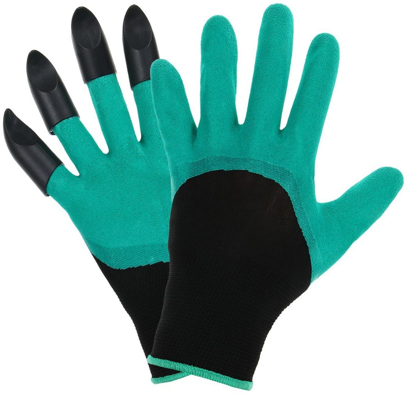 Перчатки нейлоновые «Землеройки», с латексной пропиткой, с когтями, размер 10, зелёные