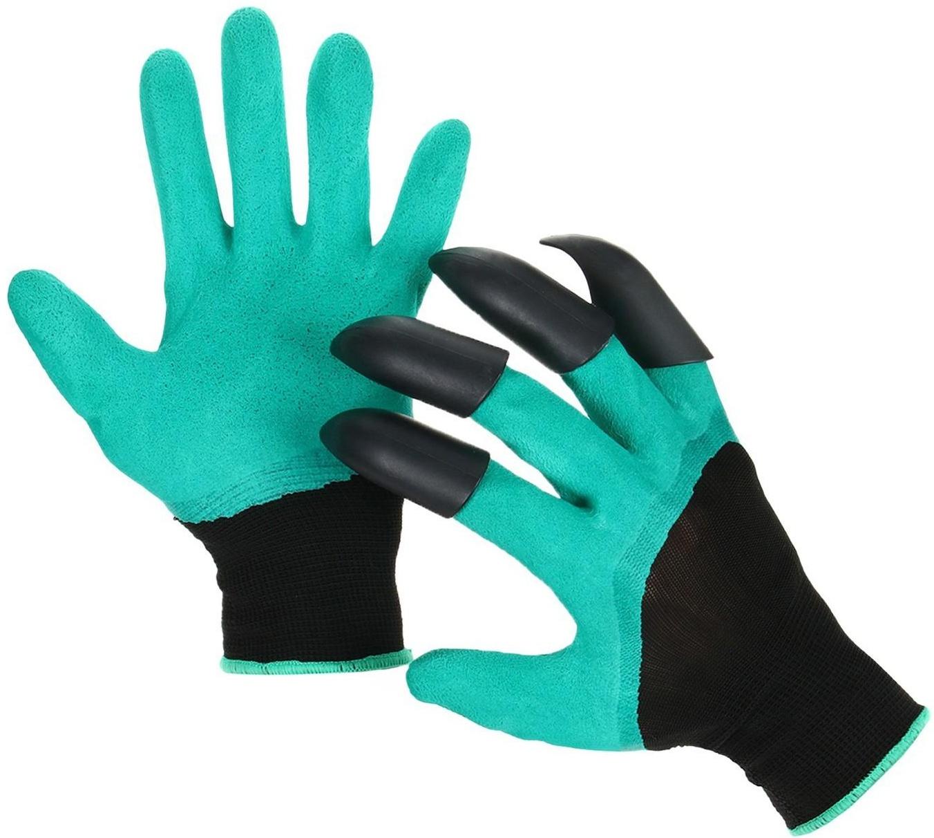 Перчатки нейлоновые «Землеройки», с латексной пропиткой, с когтями, размер 10, зелёные