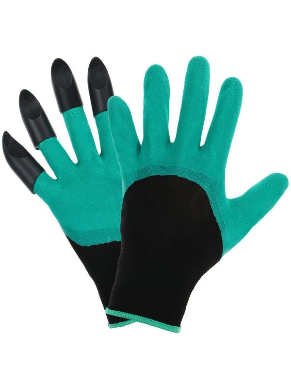 Перчатки нейлоновые «Землеройки», с латексной пропиткой, с когтями, размер 10, зелёные
