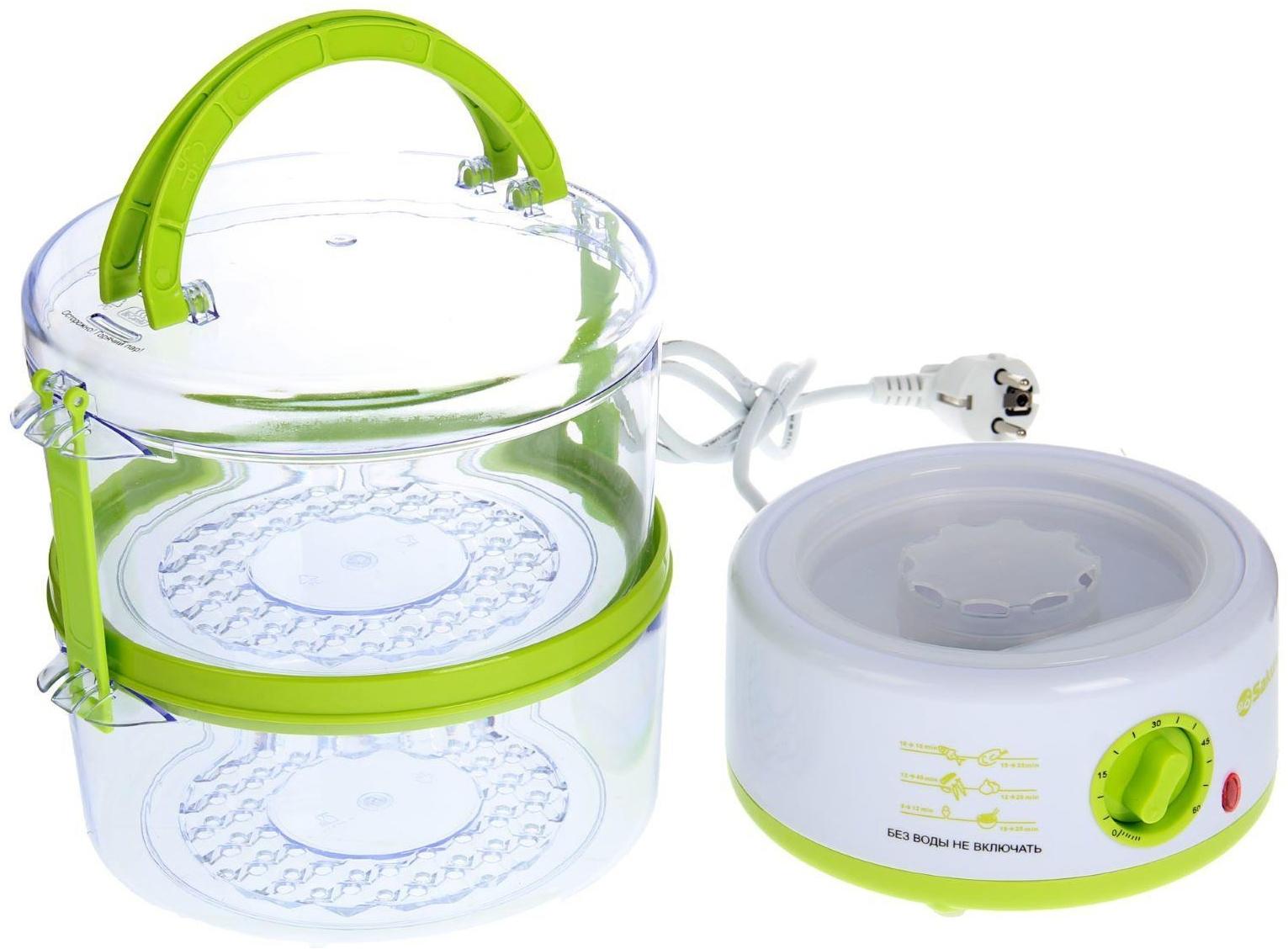 Пароварка Sakura SA-7213GR, электрическая, 500 Вт, 5 л, 2 яруса, бело-зеленый