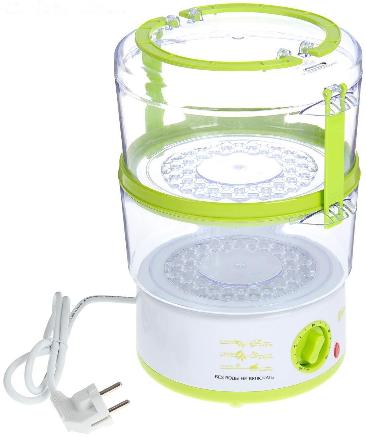 Пароварка Sakura SA-7213GR, электрическая, 500 Вт, 5 л, 2 яруса, бело-зеленый