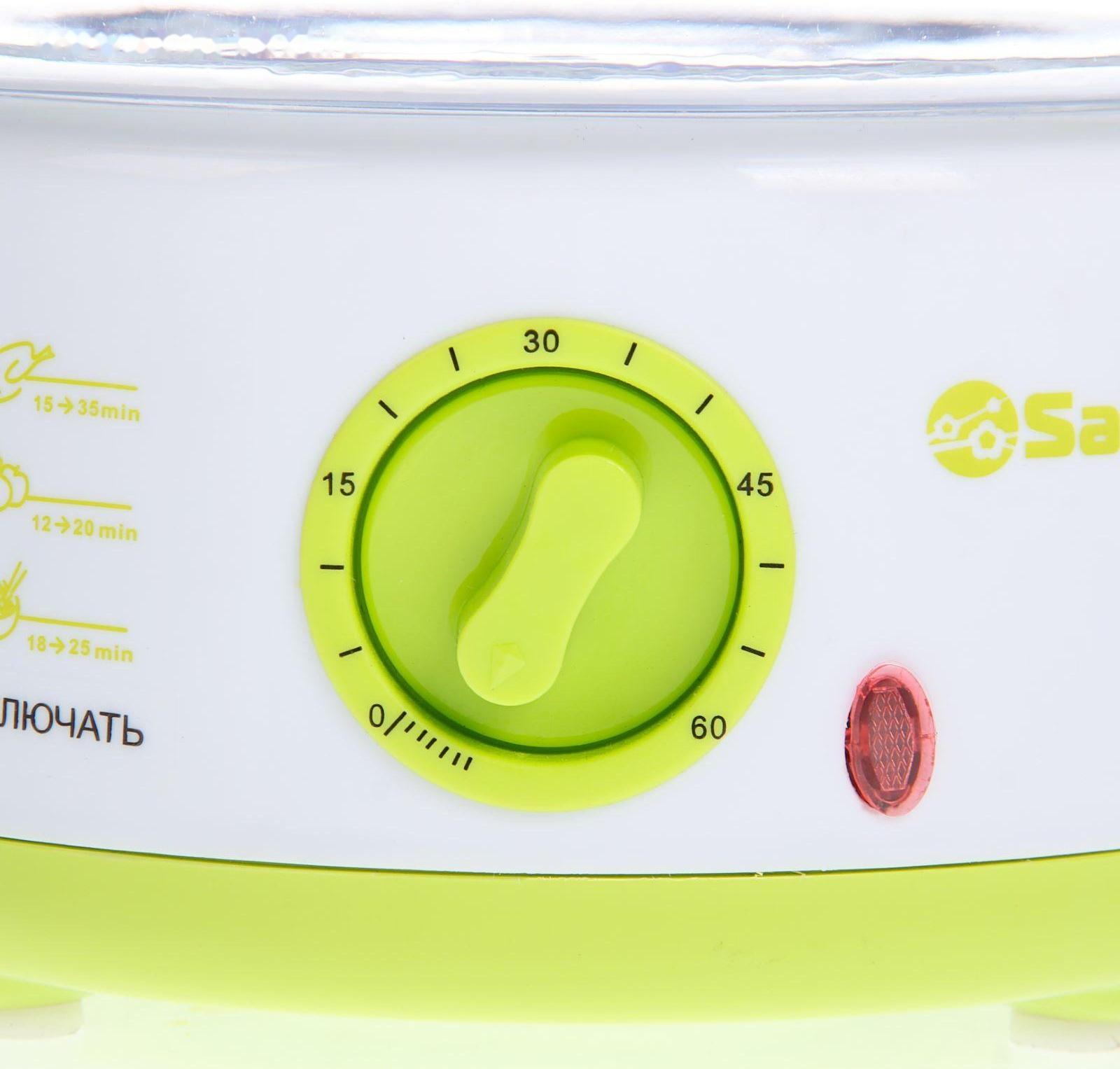 Пароварка Sakura SA-7213GR, электрическая, 500 Вт, 5 л, 2 яруса, бело-зеленый