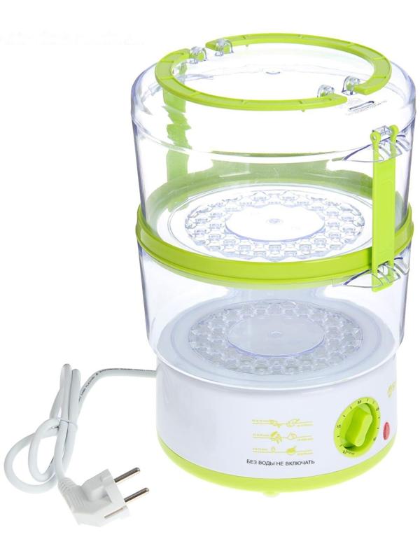 Пароварка Sakura SA-7213GR, электрическая, 500 Вт, 5 л, 2 яруса, бело-зеленый