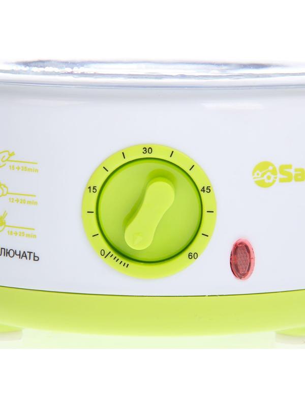 Пароварка Sakura SA-7213GR, электрическая, 500 Вт, 5 л, 2 яруса, бело-зеленый