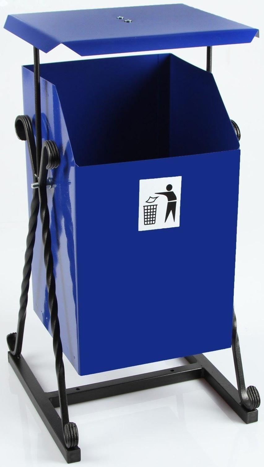 Урна квадратная на гнутых ножках с крышей, 22 л синяя, художественная ковка