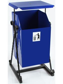 Урна квадратная на гнутых ножках с крышей, 22 л синяя, художественная ковка