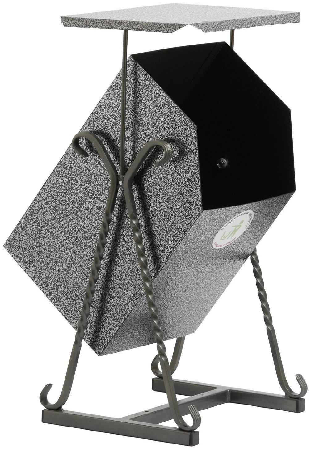 Урна квадратная на гнутых ножках с крышей, 22 л серый, художественная ковка