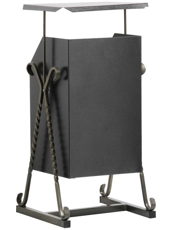 Урна квадратная на гнутых ножках с крышей, 22 л серый, художественная ковка