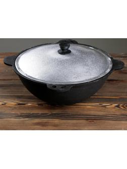 Казан чугунный, 8 л, круглое дно, алюминиевая крышка