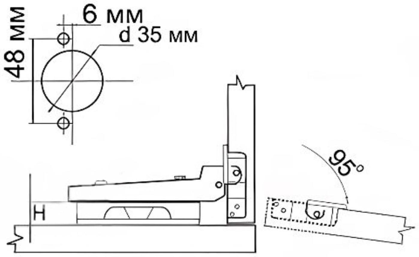 Петля мебельная вкладная, Clip-on, с доводчиком