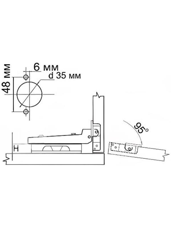 Петля мебельная вкладная, Clip-on, с доводчиком