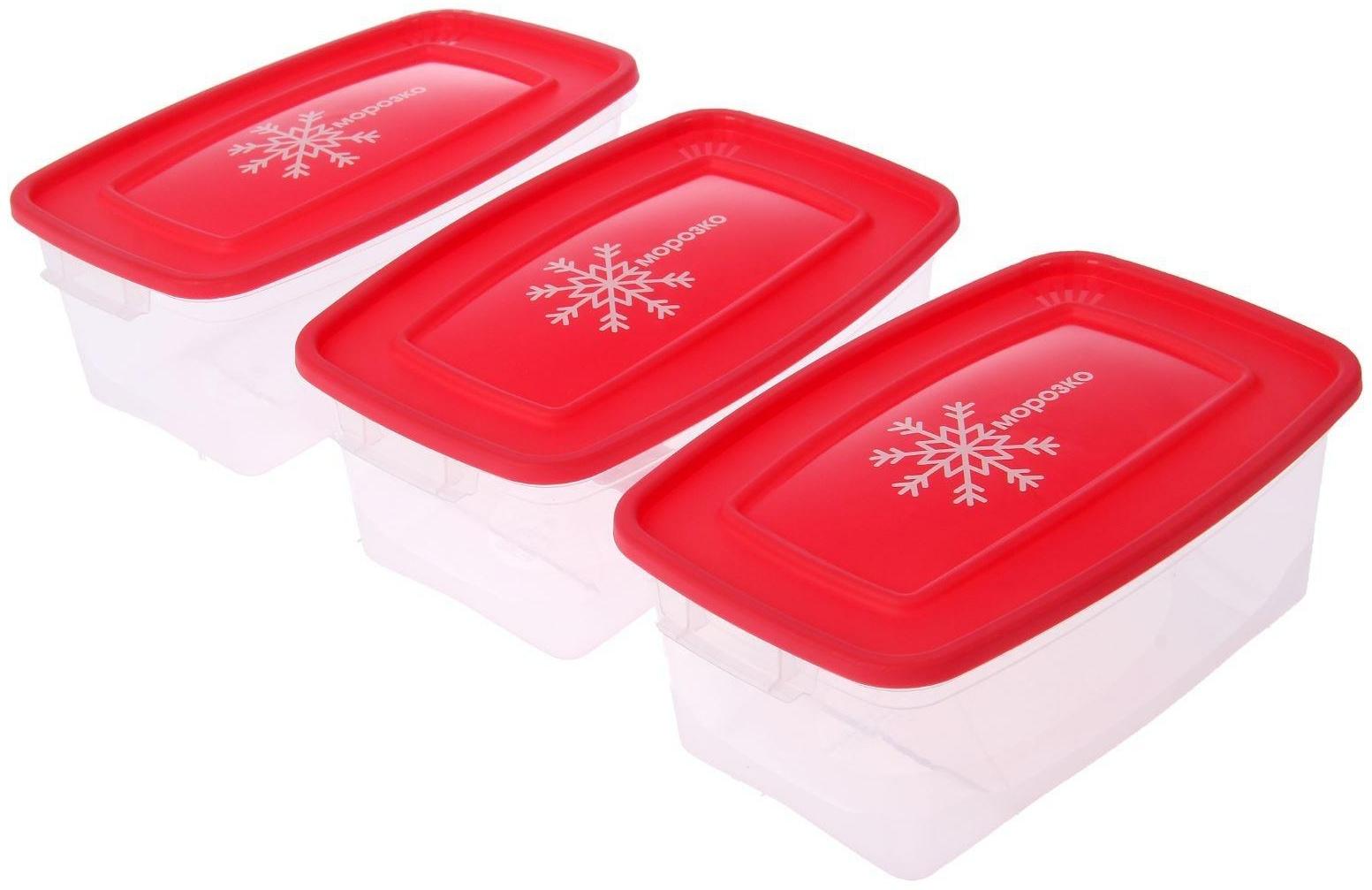 Набор прямоугольных контейнеров для замораживания продуктов «Морозко», 1 л , 3 шт, цвет МИКС