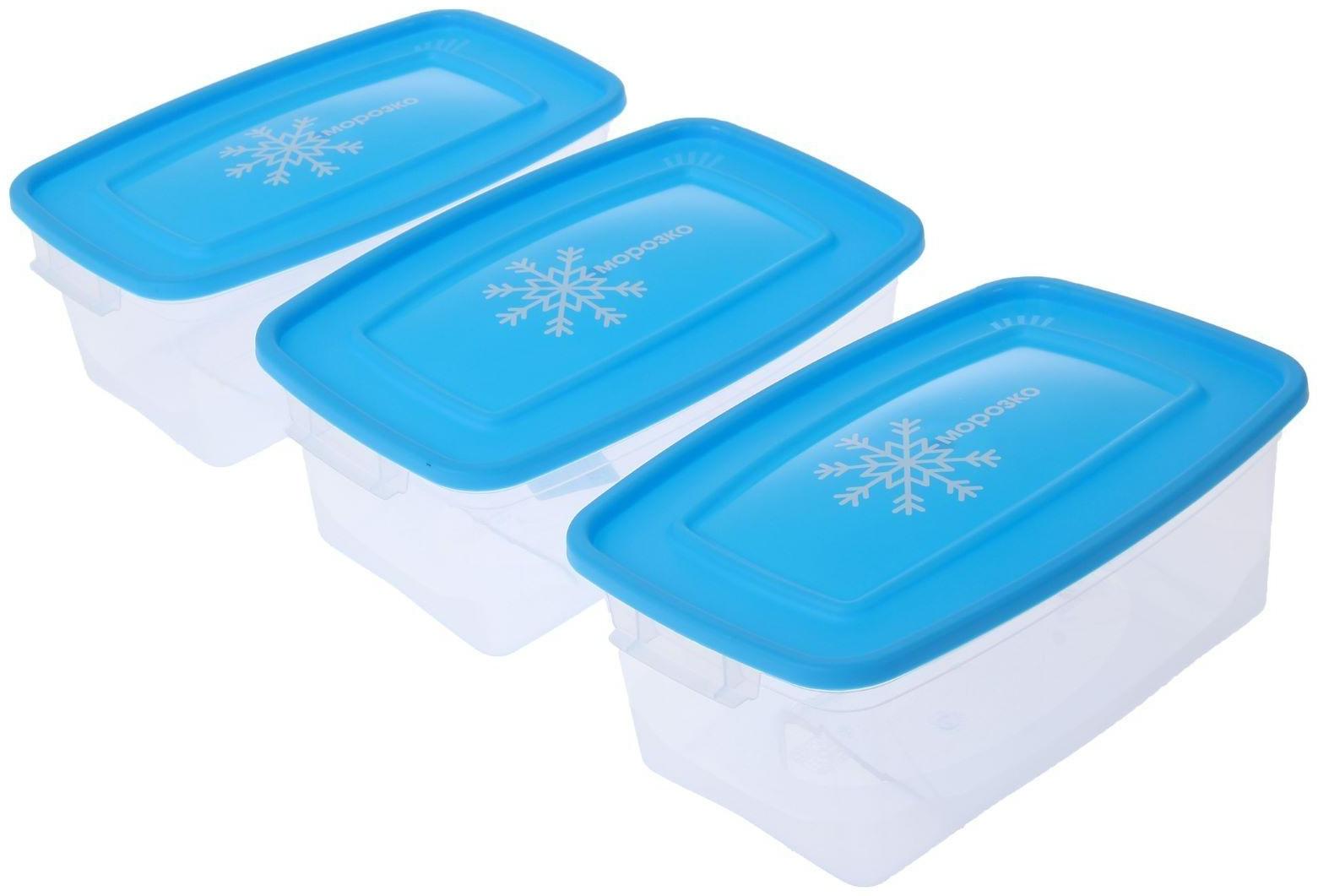 Набор прямоугольных контейнеров для замораживания продуктов «Морозко», 1 л , 3 шт, цвет МИКС