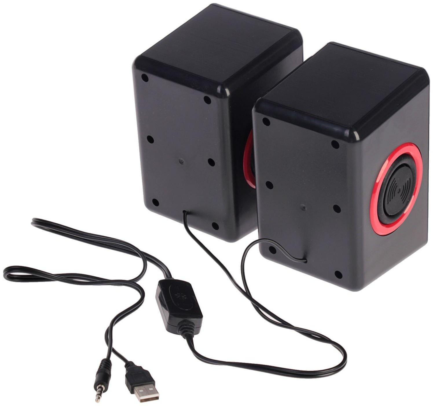 Компьютерные колонки 2.0 LuazON ES-02, Jack 3.5, USB, 0.9 м, черно-красные